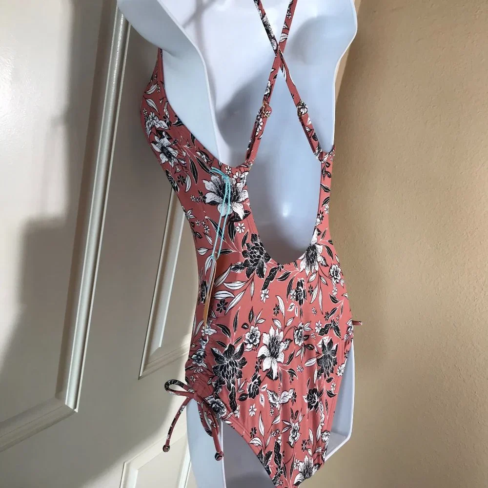 NWT Kona Sol Medium Coverage One-Piece Swimsuit Floral - Picture 3 of 3